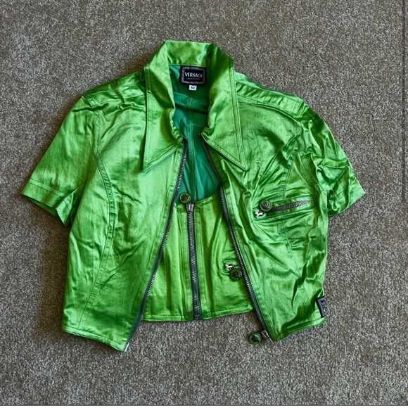 Vintage Versace Lime Green Top and Short-Sleeve Jacket - Picture 1 of 7